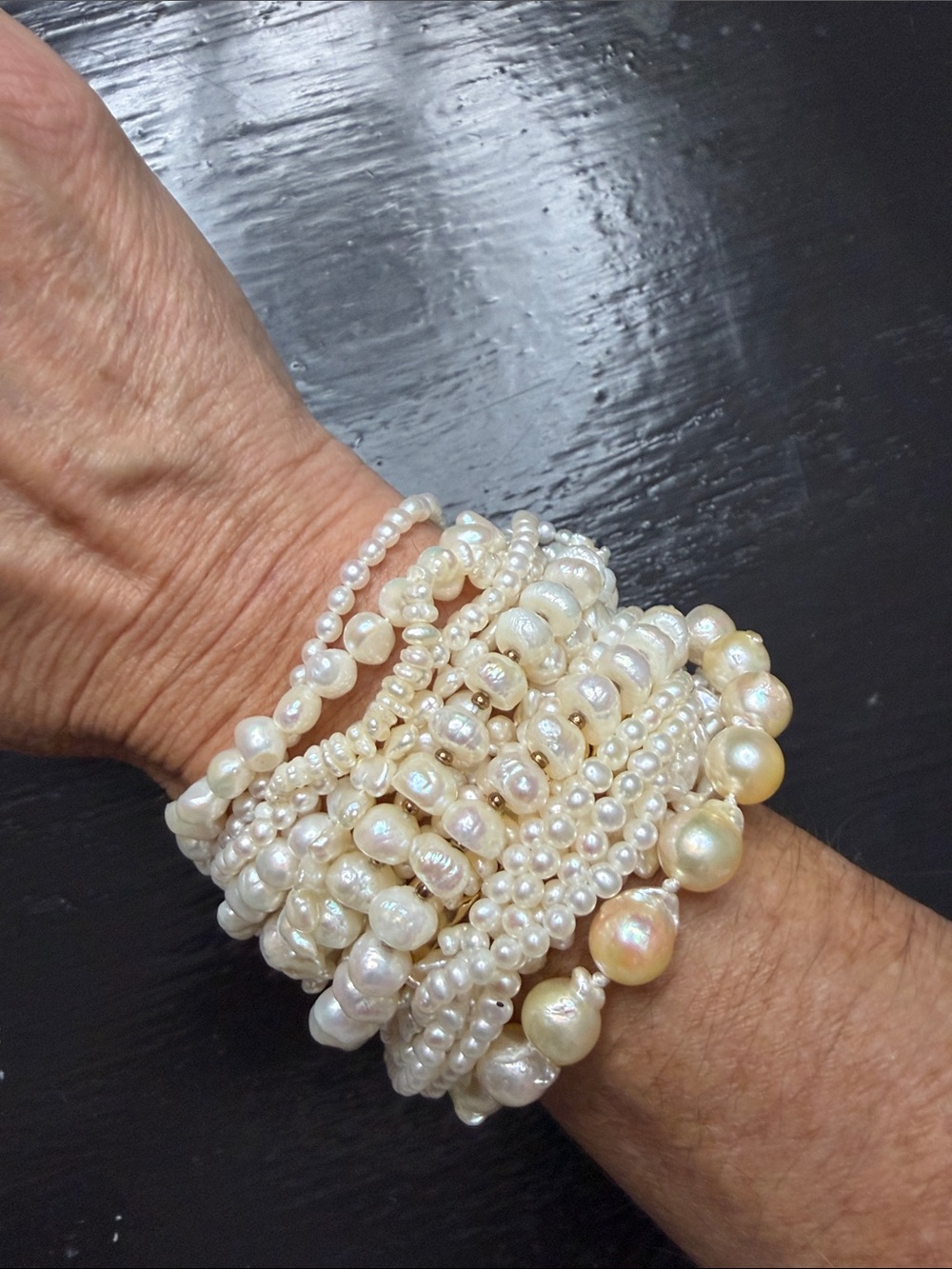 Vintage Stephen Dweck Multi-Strand freshwater Pearl torsade bracelet - bronze cl